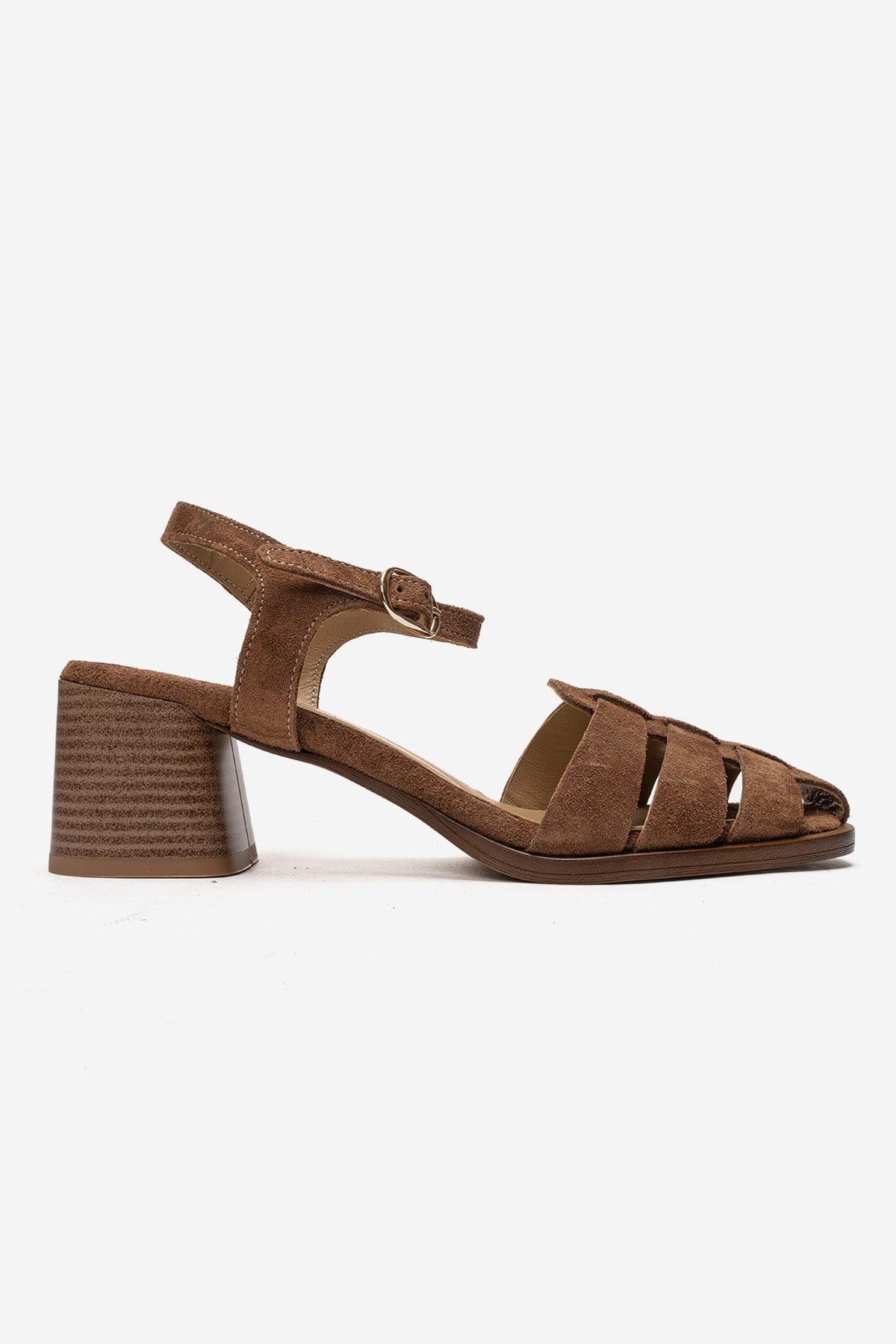 Evora - Camel Genuine Leather Block Heel Sandal (Women)