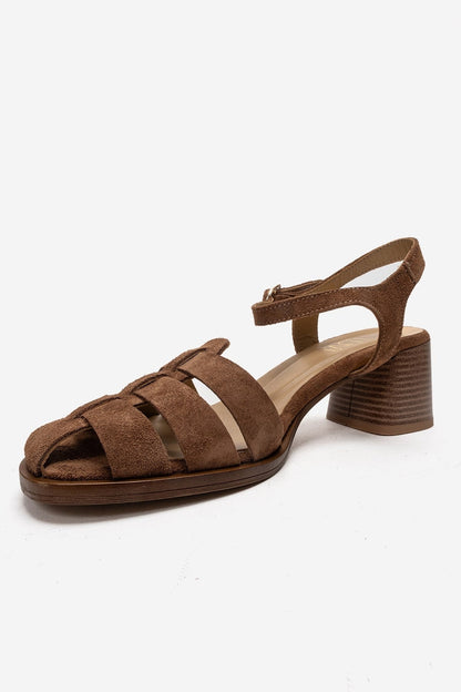 Evora - Camel Genuine Leather Block Heel Sandal (Women)