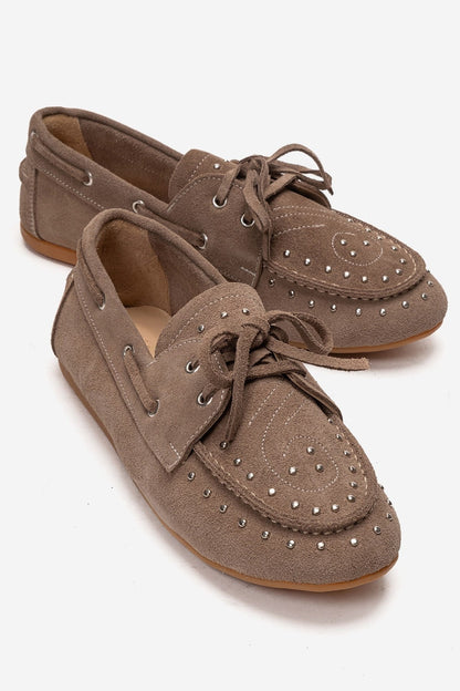 Mocasín Cuesta de Piel Genuina Color Topo (Mujer)