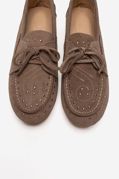 Mocasín Cuesta de Piel Genuina Color Topo (Mujer)