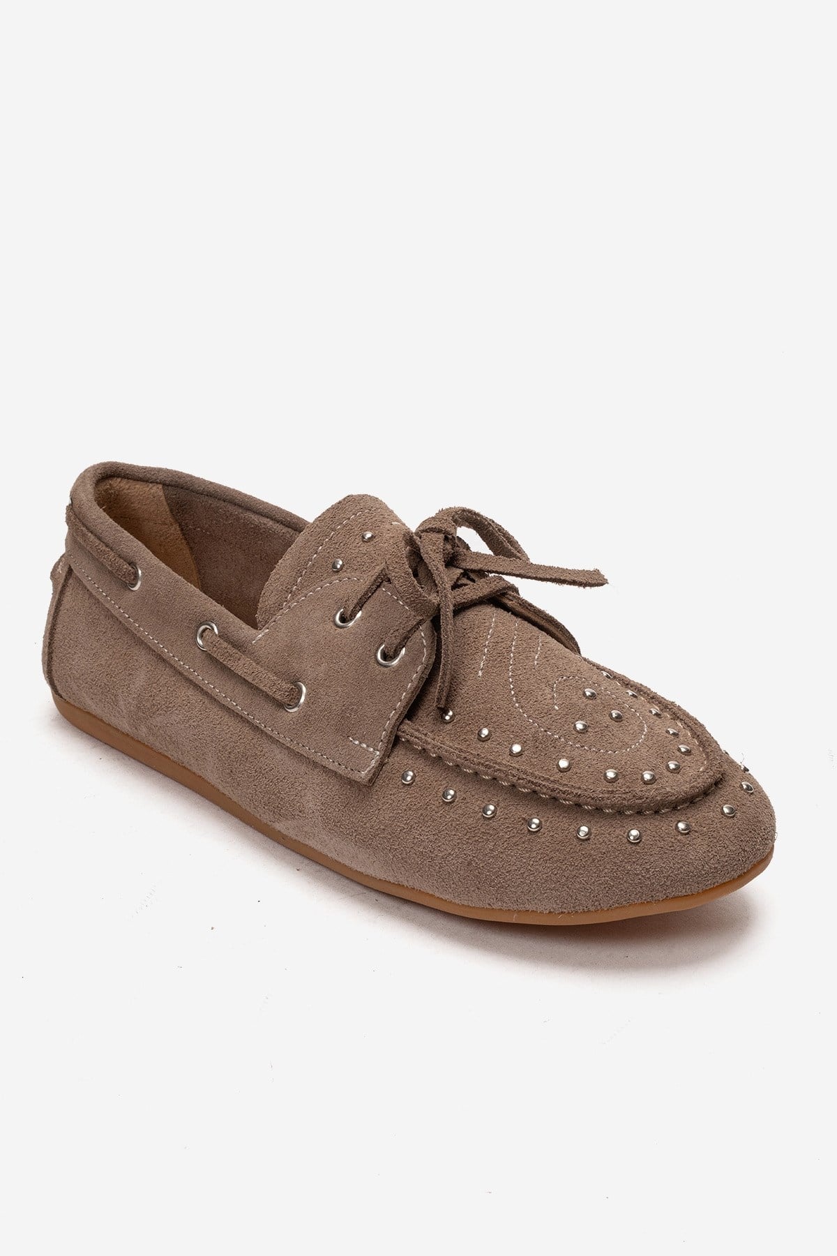 Mocasín Cuesta de Piel Genuina Color Topo (Mujer)