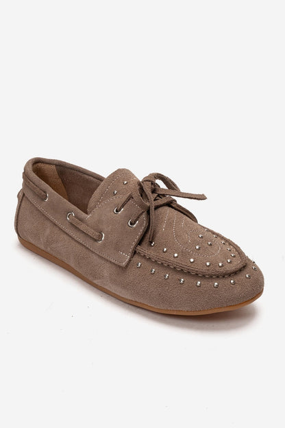 Mocasín Cuesta de Piel Genuina Color Topo (Mujer)