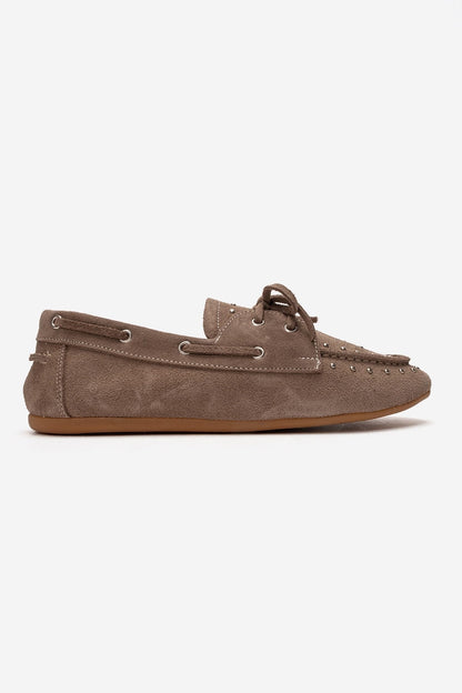 Mocasín Cuesta de Piel Genuina Color Topo (Mujer)