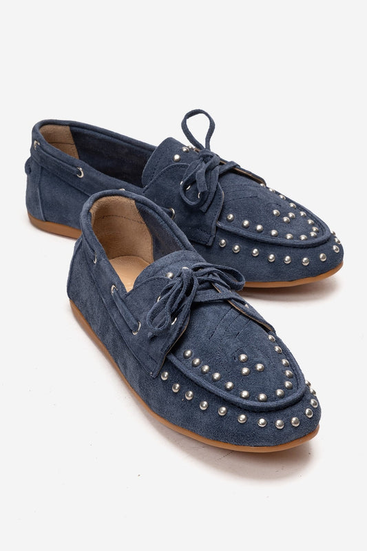 Cuesta - Zapato Mocasín de Cuero Genuino Azul Mezclilla (Mujer)