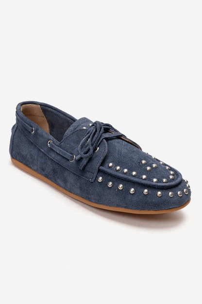 Cuesta - Zapato Mocasín de Cuero Genuino Azul Mezclilla (Mujer)