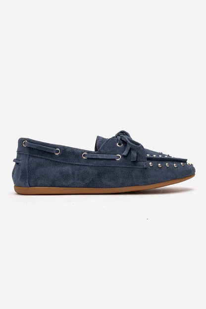 Cuesta - Zapato Mocasín de Cuero Genuino Azul Mezclilla (Mujer)
