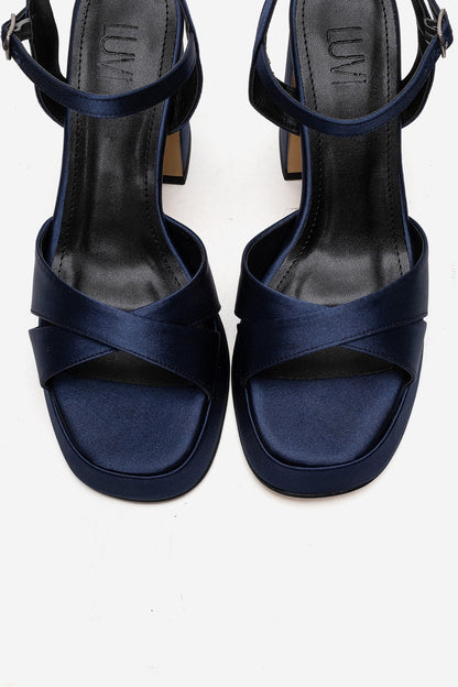 Lello - Navy Satin Platform Heel Shoe (Women)