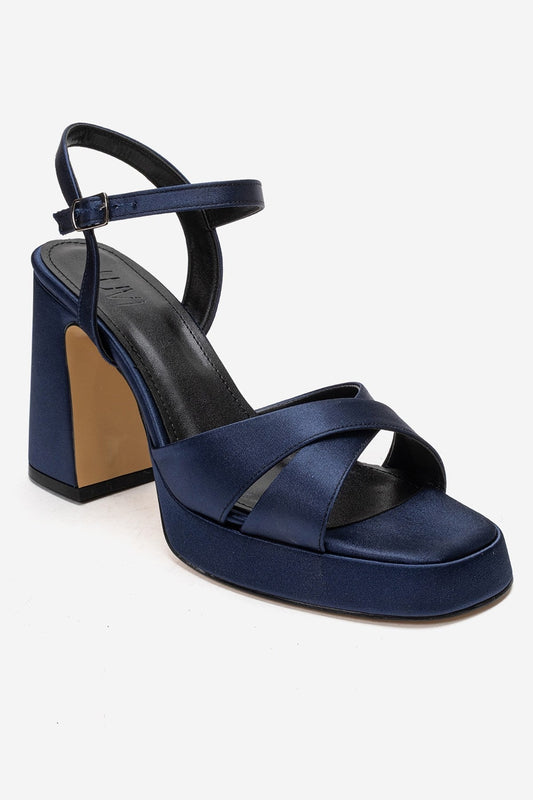 Lello - Navy Satin Platform Heel Shoe (Women)