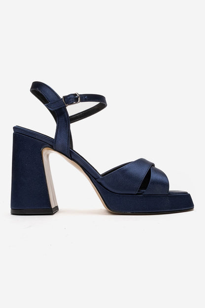 Lello - Navy Satin Platform Heel Shoe (Women)
