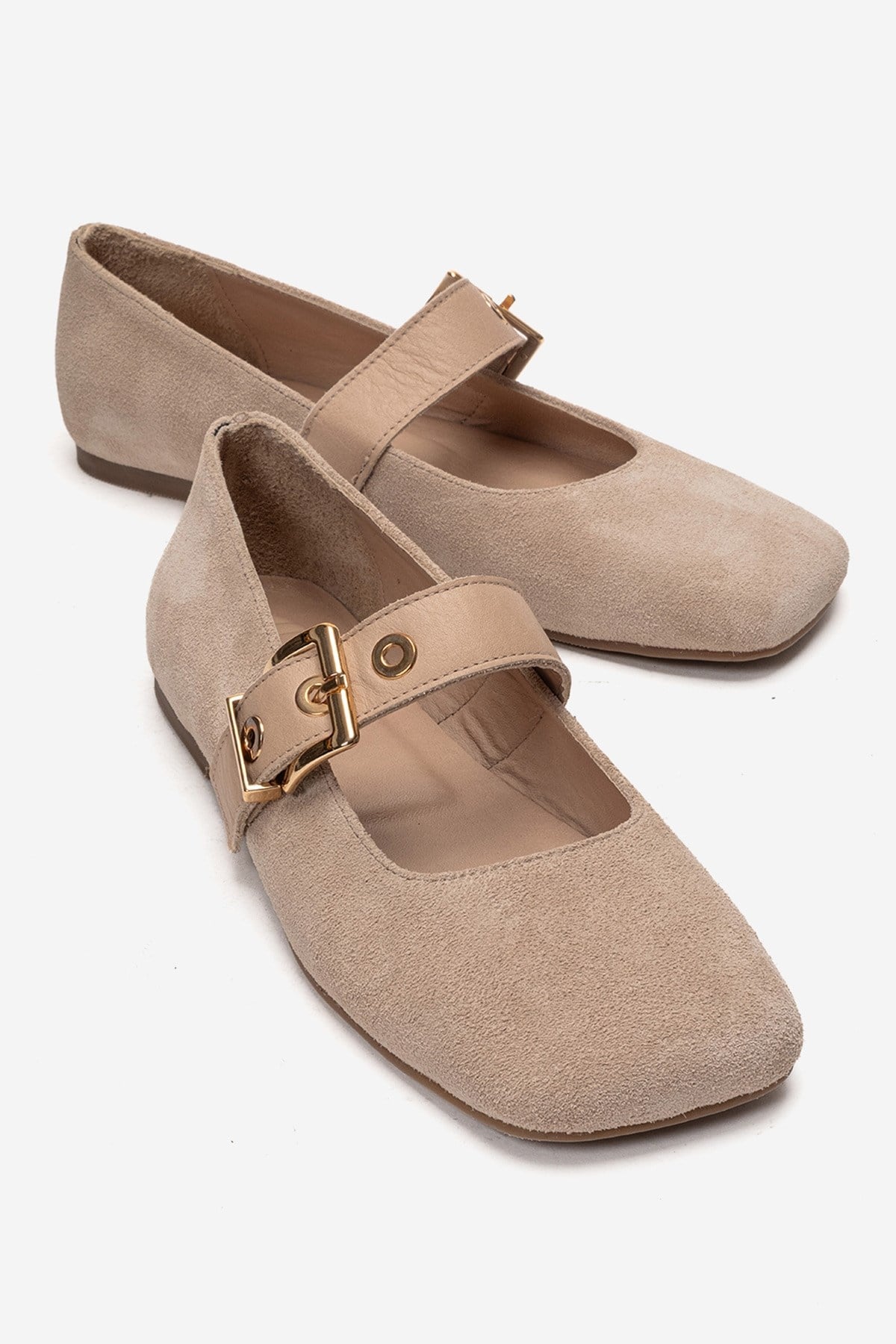 Jonas - Bailarinas de piel genuina de ante beige (mujer)