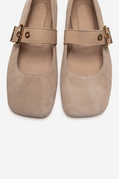 Jonas - Bailarinas de piel genuina de ante beige (mujer)