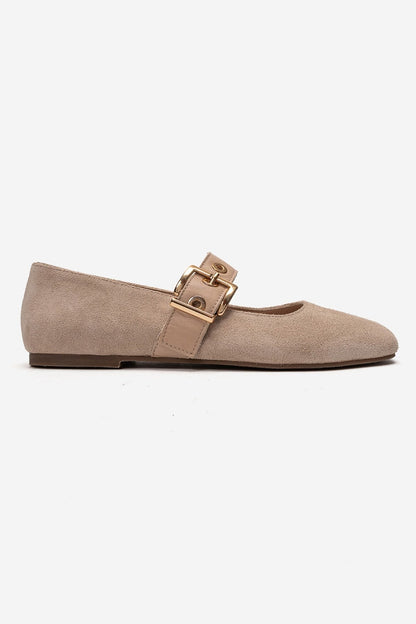 Jonas - Bailarinas de piel genuina de ante beige (mujer)