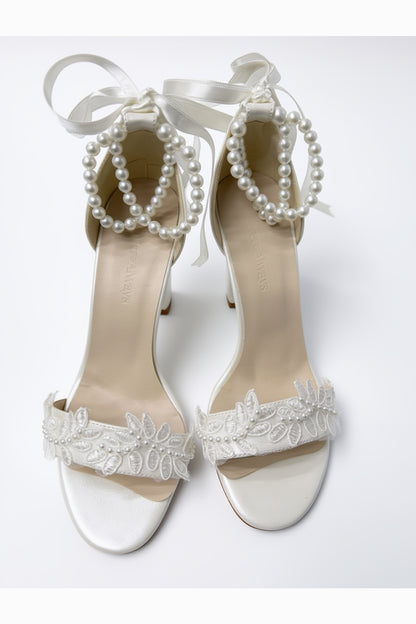 Elysia Pearl And Lace Wedding Heels