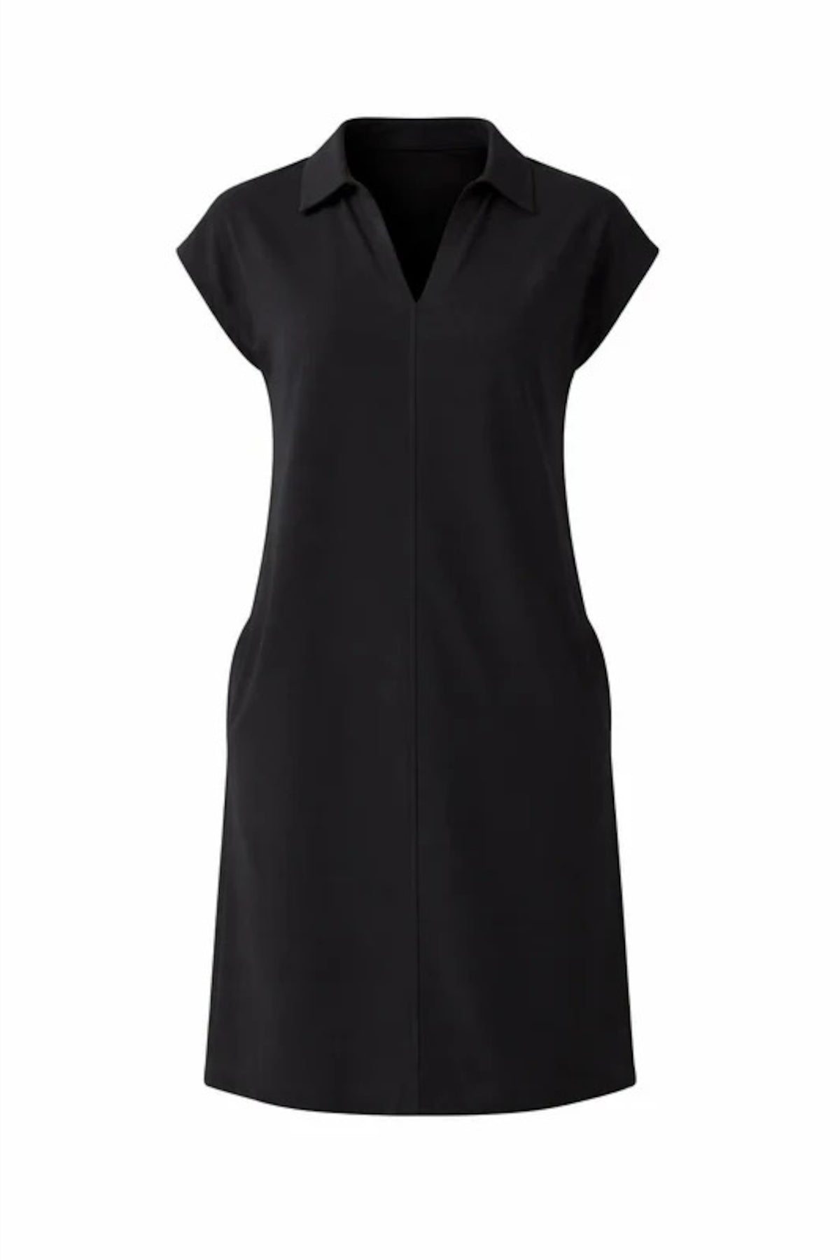 Vestido Relactive Wear-Mavien negro de mujer con cuello, manga corta y bolsillo