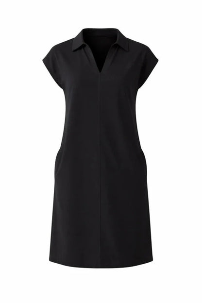 Vestido Relactive Wear-Mavien negro de mujer con cuello, manga corta y bolsillo