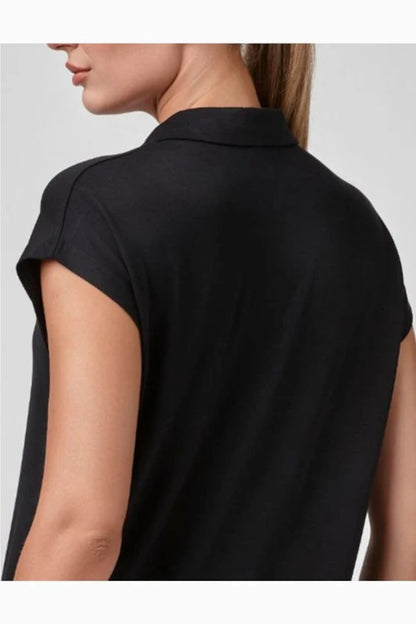 Vestido Relactive Wear-Mavien negro de mujer con cuello, manga corta y bolsillo