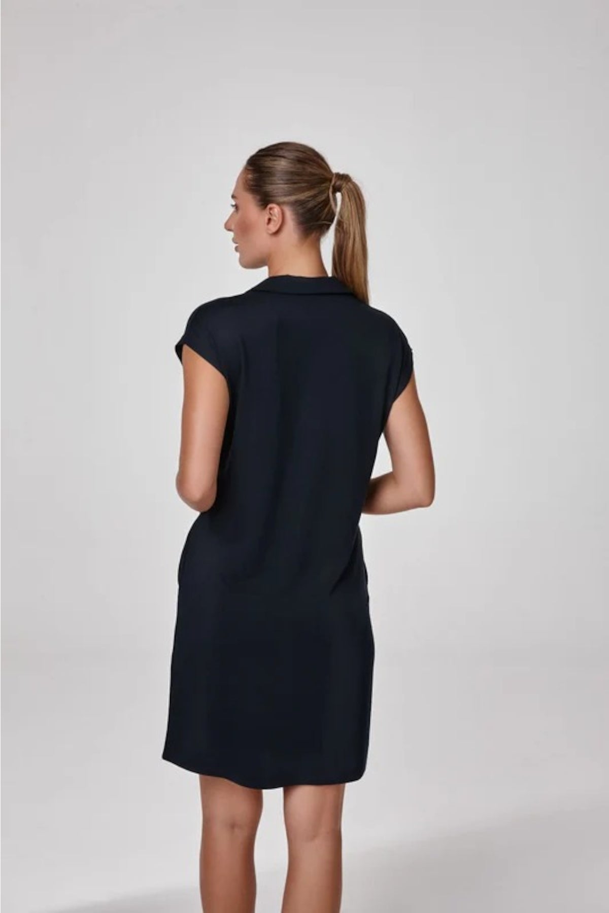 Vestido Relactive Wear-Mavien tipo camisa de manga corta con cuello y bolsillos para mujer, color azul marino