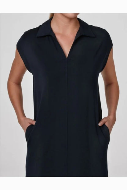 Vestido Relactive Wear-Mavien tipo camisa de manga corta con cuello y bolsillos para mujer, color azul marino