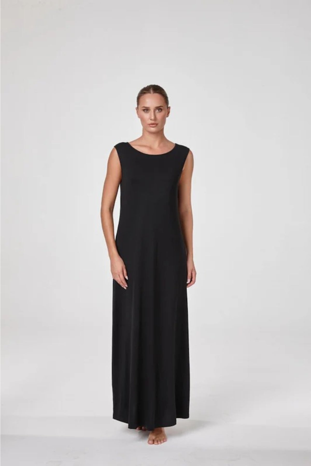 Relactive Wear-Kalie Women’s Black Thick-strap Boat Neck Modal Maxi Dress