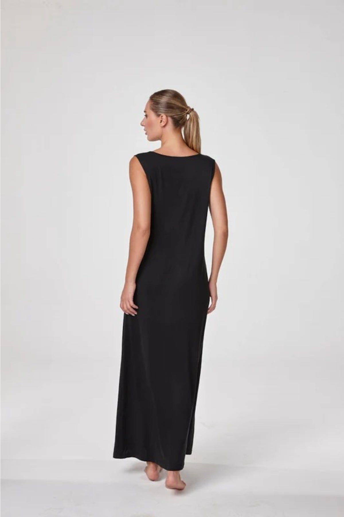Relactive Wear-Kalie Women’s Black Thick-strap Boat Neck Modal Maxi Dress
