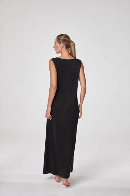 Relactive Wear-Kalie Women’s Black Thick-strap Boat Neck Modal Maxi Dress