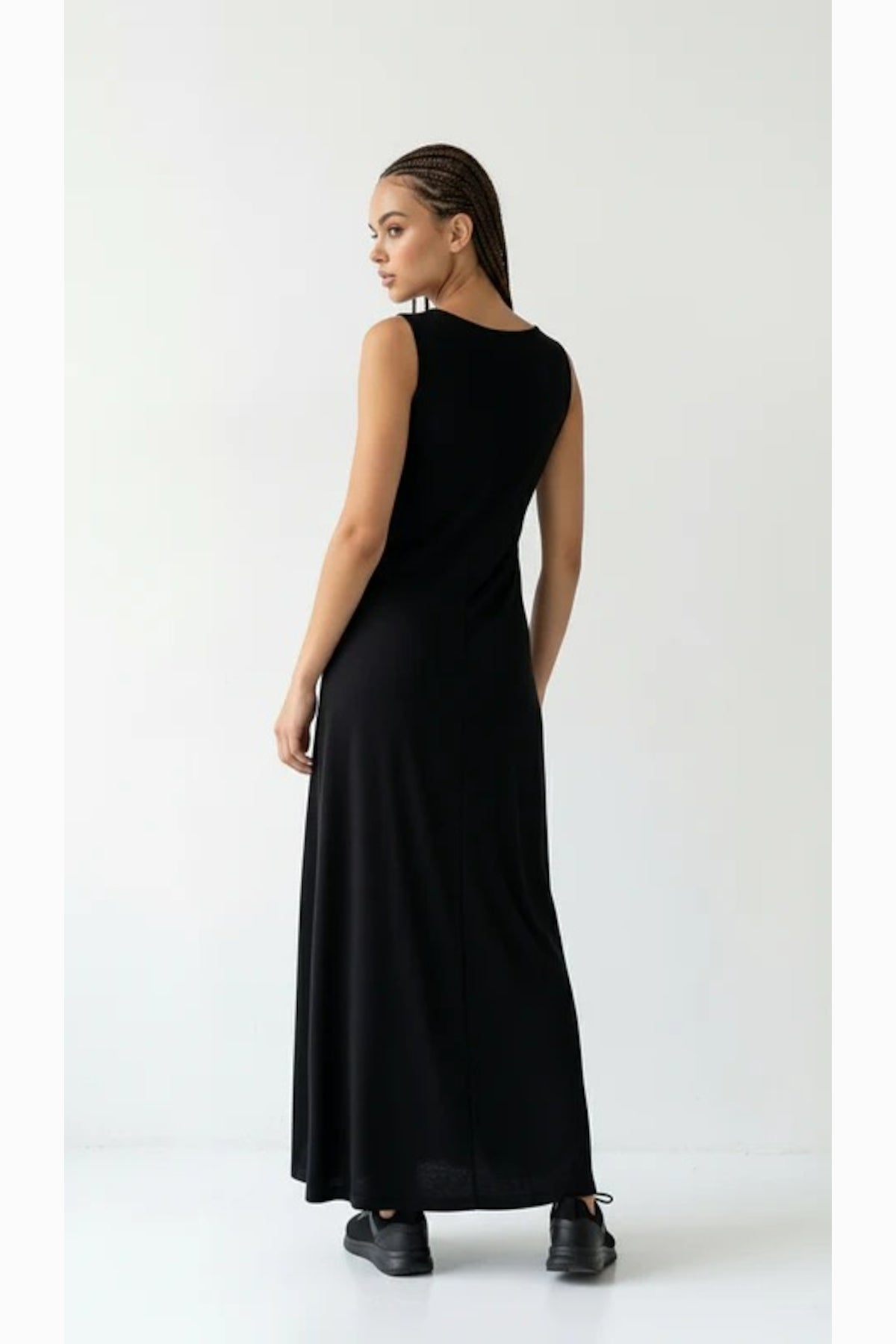 Relactive Wear-Kalie Women’s Black Thick-strap Boat Neck Modal Maxi Dress