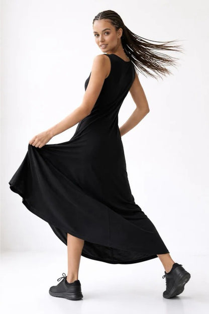 Relactive Wear-Kalie Women’s Black Thick-strap Boat Neck Modal Maxi Dress