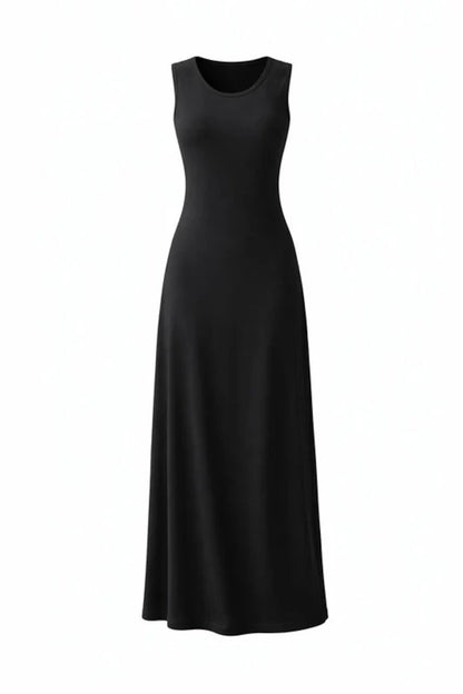 Relactive Wear-Kalie Women’s Black Thick-strap Boat Neck Modal Maxi Dress