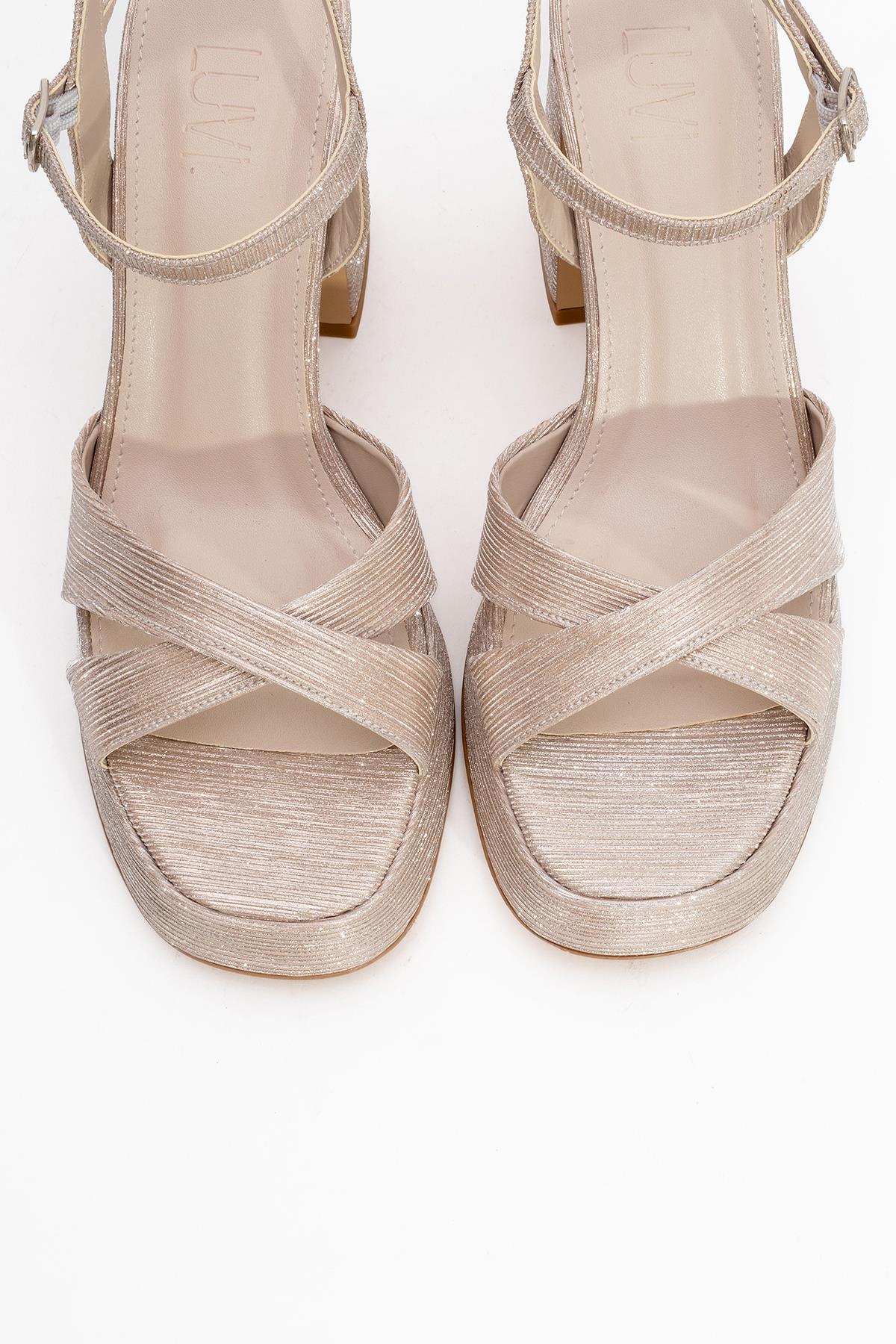 Lello - Zapatos de tacón de plataforma a rayas doradas (mujer)