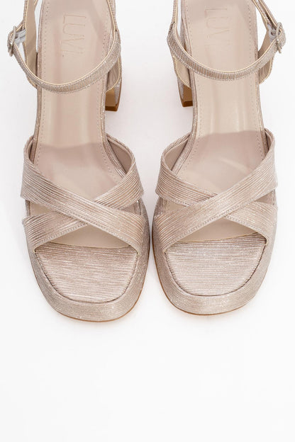 Lello - Zapatos de tacón de plataforma a rayas doradas (mujer)