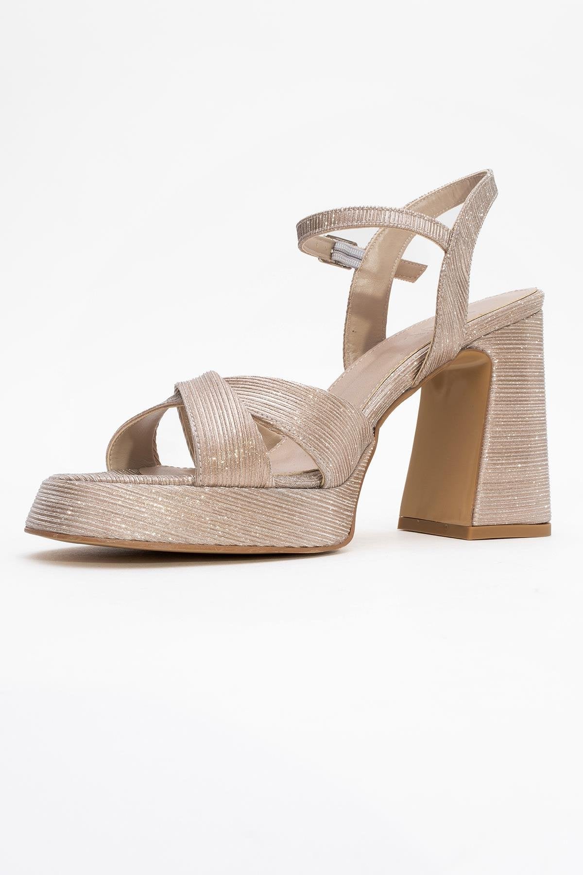 Lello - Zapatos de tacón de plataforma a rayas doradas (mujer)