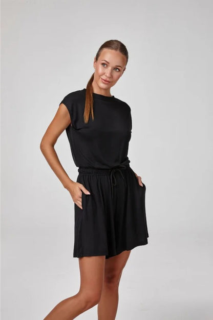 Relactive Wear-Lesie Mono corto de modal ultrasuave negro para mujer