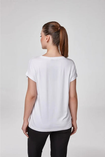 Relactive Wear-Liona Top Diario de Mujer de Mezcla de Modal Blanco Suave y Elástico