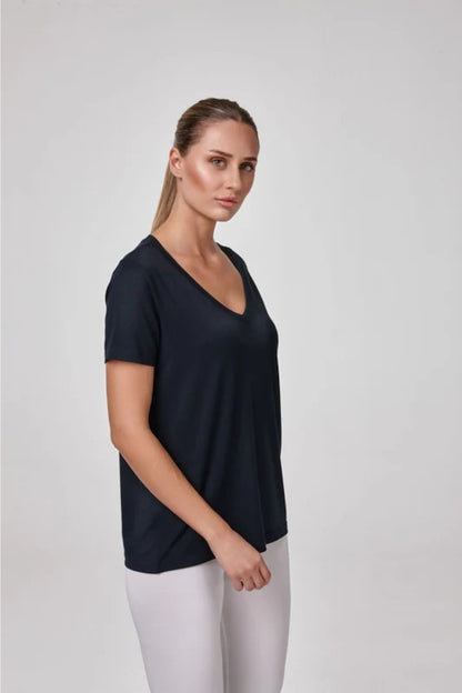 Ropa Relactive - Camiseta de Modal Ultrasuave con Cuello en V Pronunciado Azul Marino para Mujer Alaia
