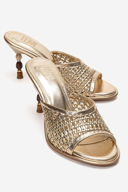 SELVIAN - Gold Woven Beaded Heel Open-Toe Slide (Women)