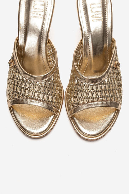 SELVIAN - Gold Woven Beaded Heel Open-Toe Slide (Women)