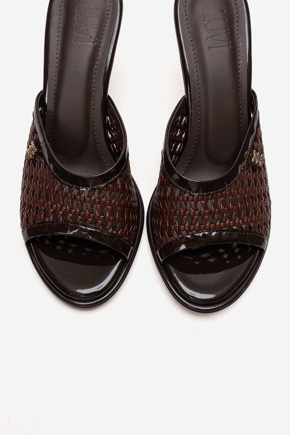 SELVIAN - Brown Woven Beaded Heel Open-Toe Slide (Women)