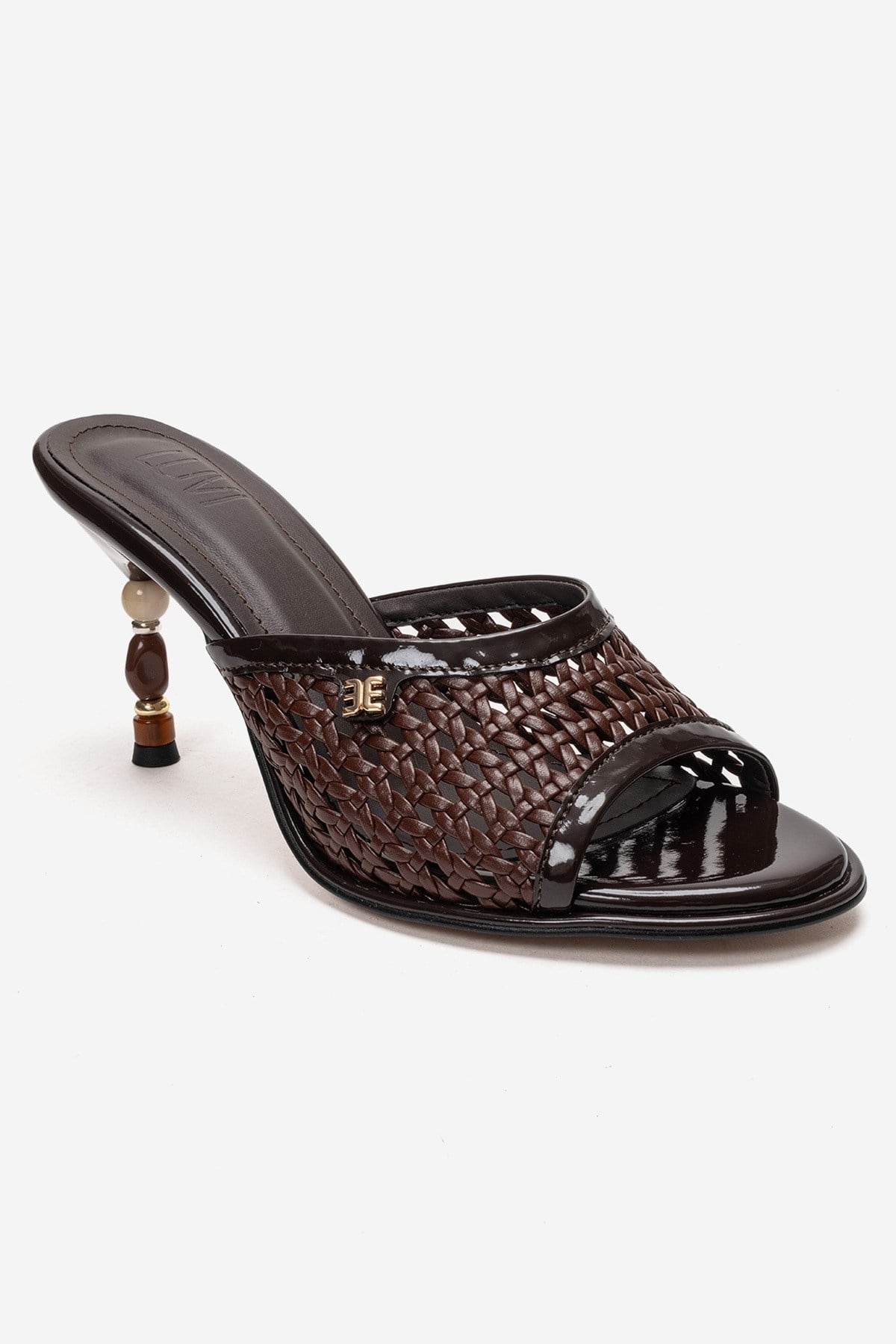 SELVIAN - Brown Woven Beaded Heel Open-Toe Slide (Women)