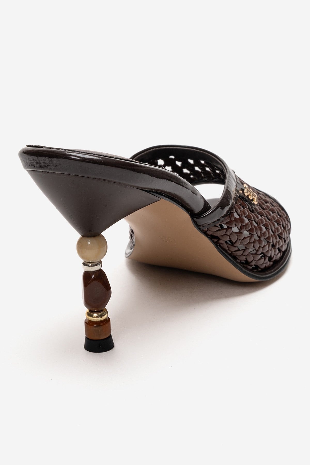SELVIAN - Brown Woven Beaded Heel Open-Toe Slide (Women)