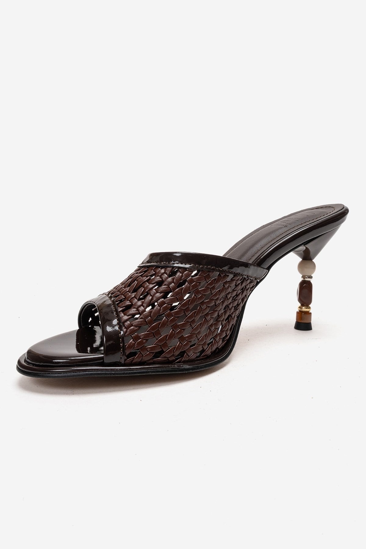 SELVIAN - Brown Woven Beaded Heel Open-Toe Slide (Women)