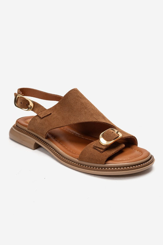 CRUEL - Sandalia de Cuero Genuino Camel (Mujer)