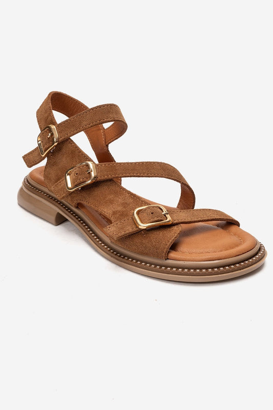 MOREZ - Sandalia de piel auténtica Camel (Mujer)
