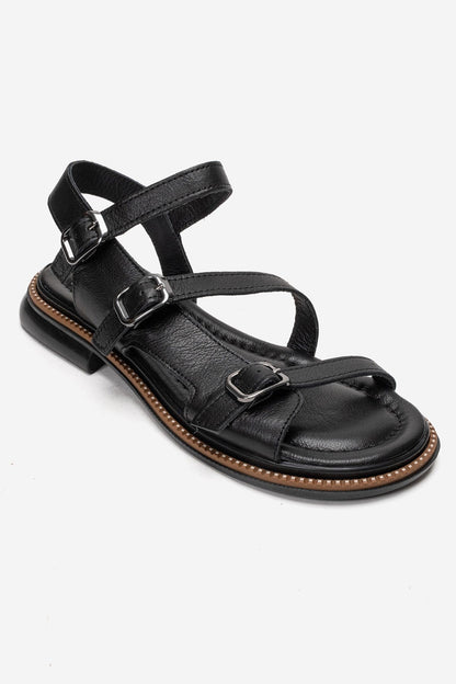 MOREZ - Black Genuine Leather Sandal (Women)