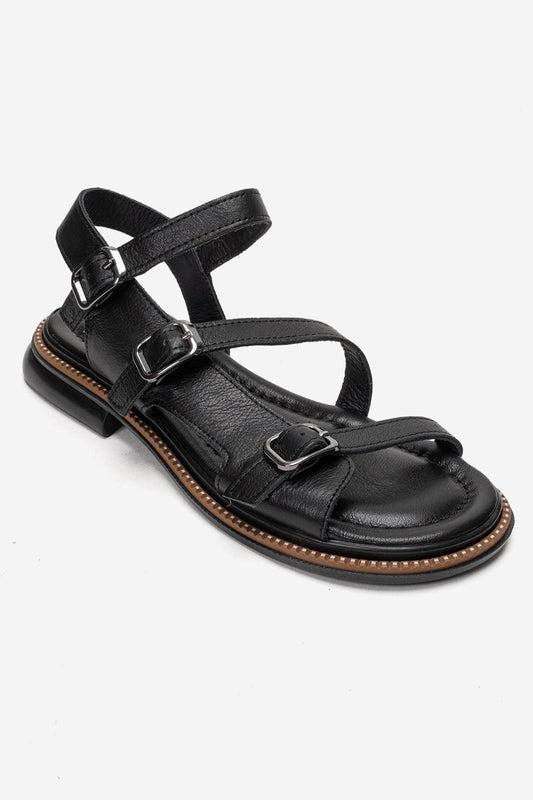 MOREZ - Sandalia de Cuero Genuino Negra (Mujer)