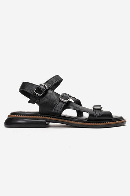 MOREZ - Black Genuine Leather Sandal (Women)