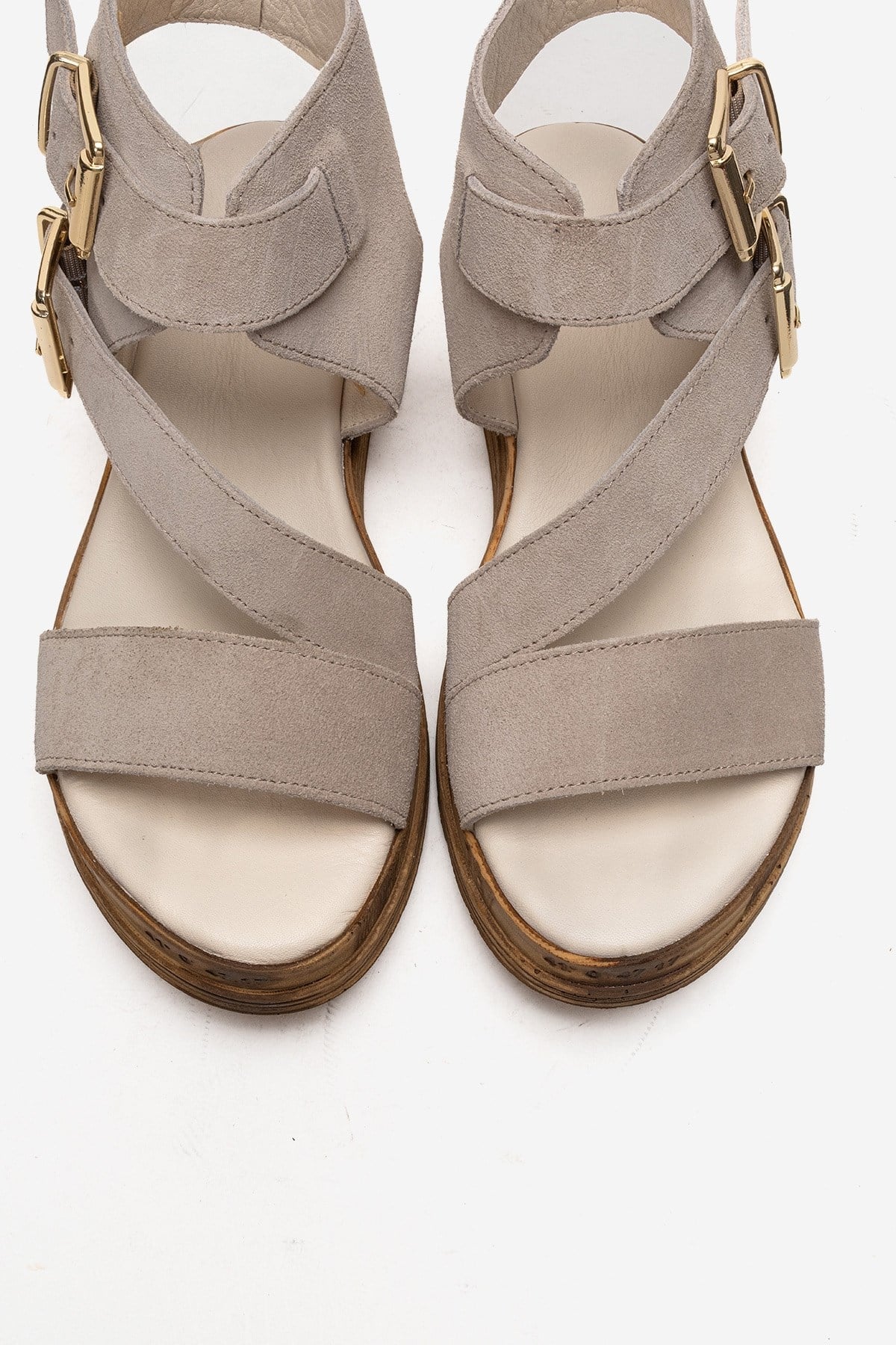 LORENTIS - Beige Genuine Leather Suede Double-Buckle Sandal (Women)