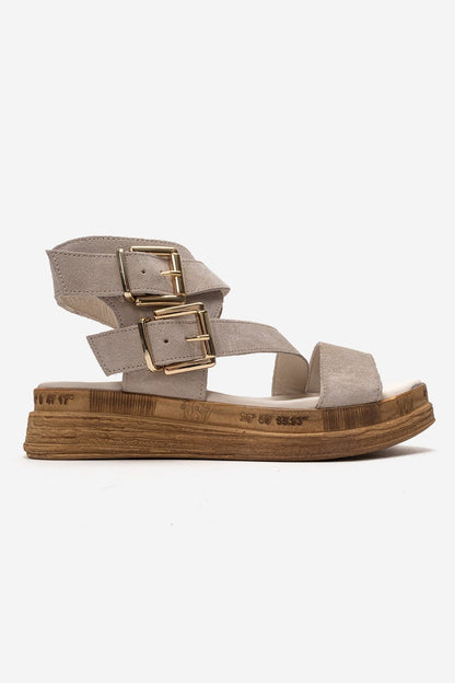 LORENTIS - Beige Genuine Leather Suede Double-Buckle Sandal (Women)