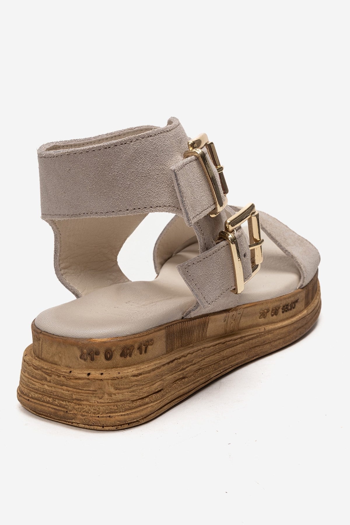 LORENTIS - Beige Genuine Leather Suede Double-Buckle Sandal (Women)