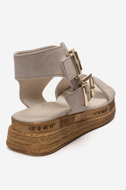 LORENTIS - Beige Genuine Leather Suede Double-Buckle Sandal (Women)