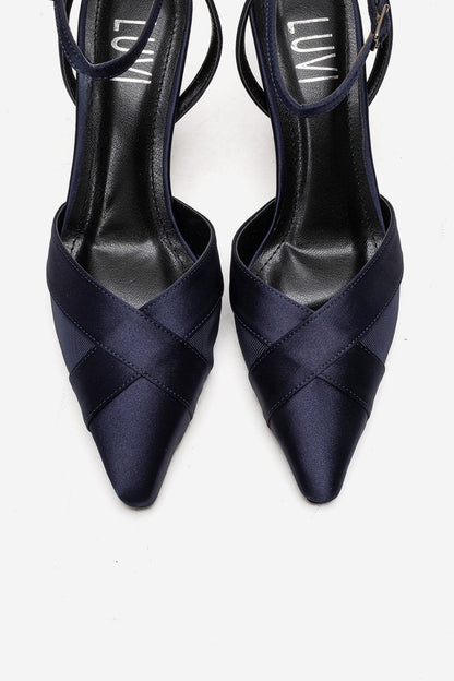 ESTELA - Navy Satin Stiletto Pump (Women)